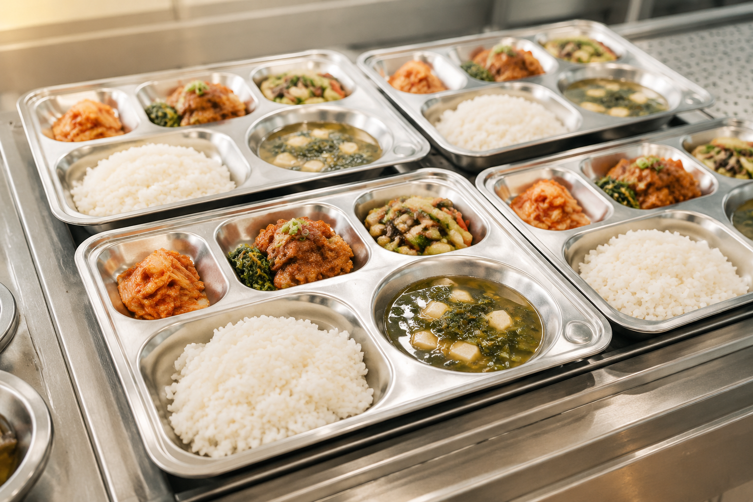 정갈하게 준비한 따뜻한 단체급식 식판